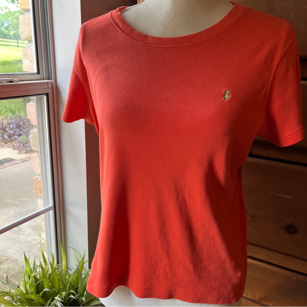 Vintage XL Ralph Lauren Sport TShirt Orange Green Pony RUNS SMALL